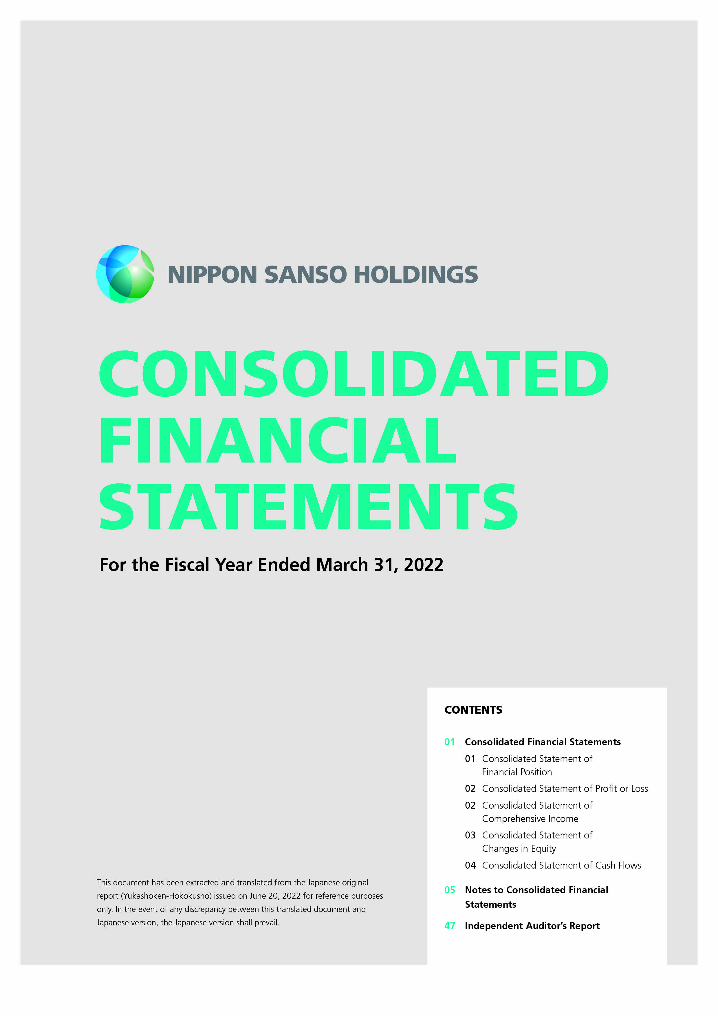 Consolidated Financial Report Nippon Sanso Holdings Corporation